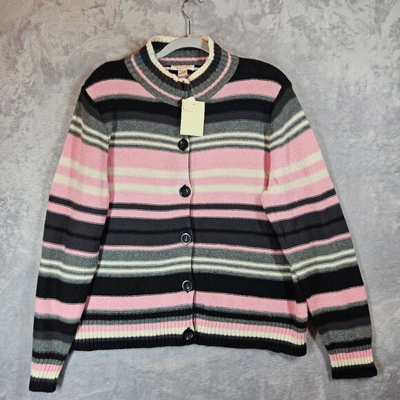 NWT Croft & Barrow Cardigan Womens L Pink Grey Striped Button Career Feminine - Picture 1 of 12